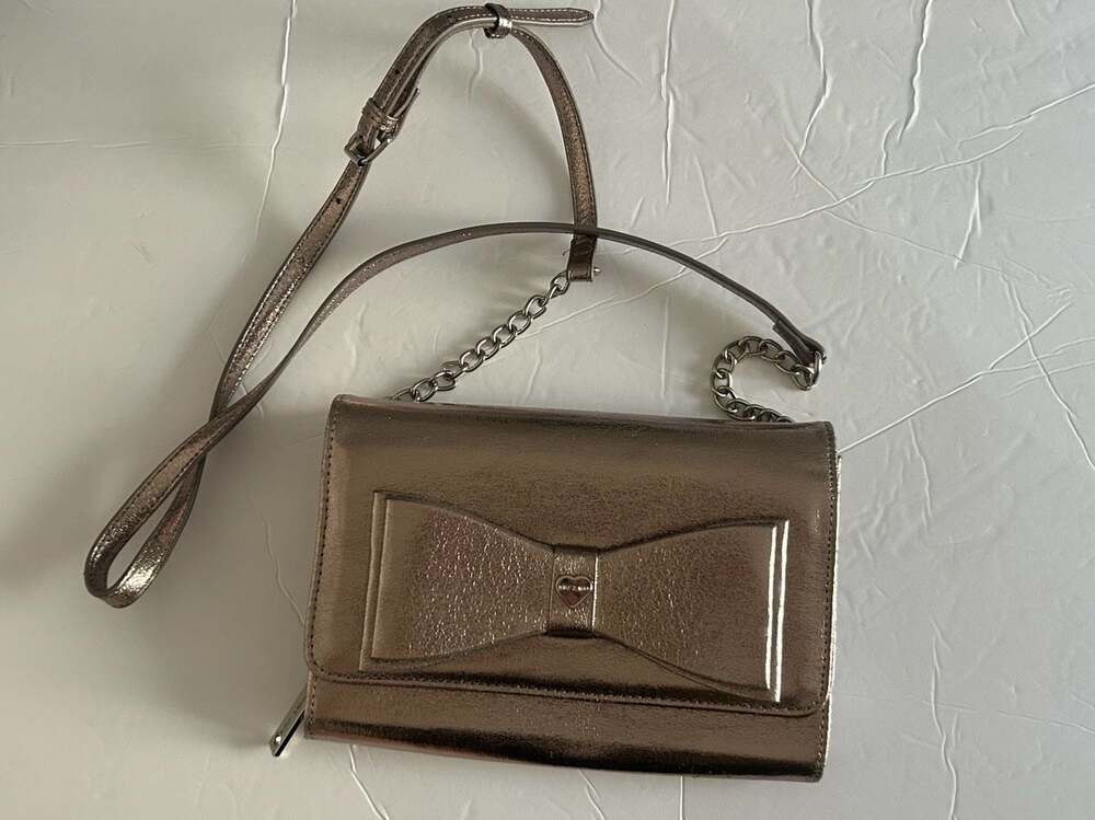 Betsey Johnson Metallic Bronze Bow Crossbody Wallet Bag